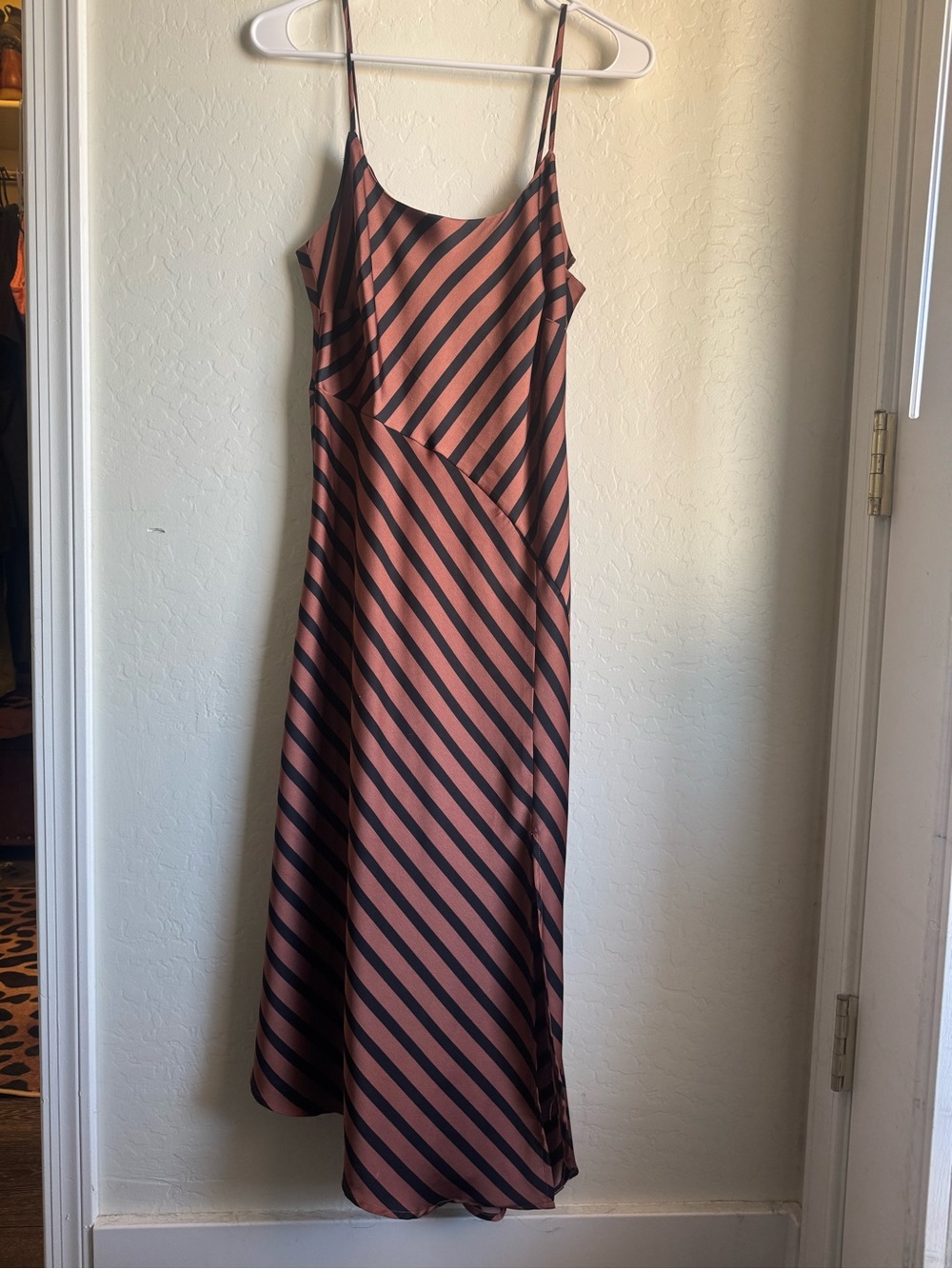 a new day Diagonal Stripe Satin Maxi Dress in Rust and Black